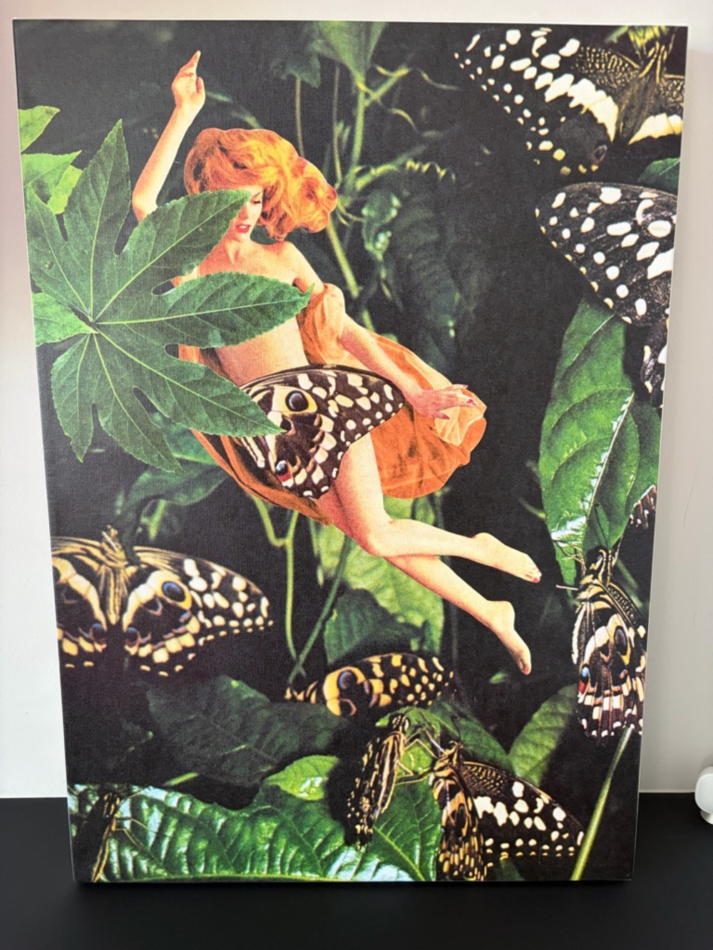 Vintage-Inspired Butterfly Fairy Leaf Collage Print on Canvas Art
